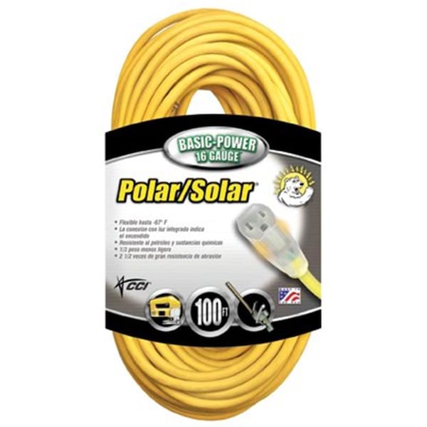 Southwire SJEOW Extension Cord, 16 AWG, Outdoor, 16/3, 1 Outlets, Yellow, 100 ft CO390234 - main
